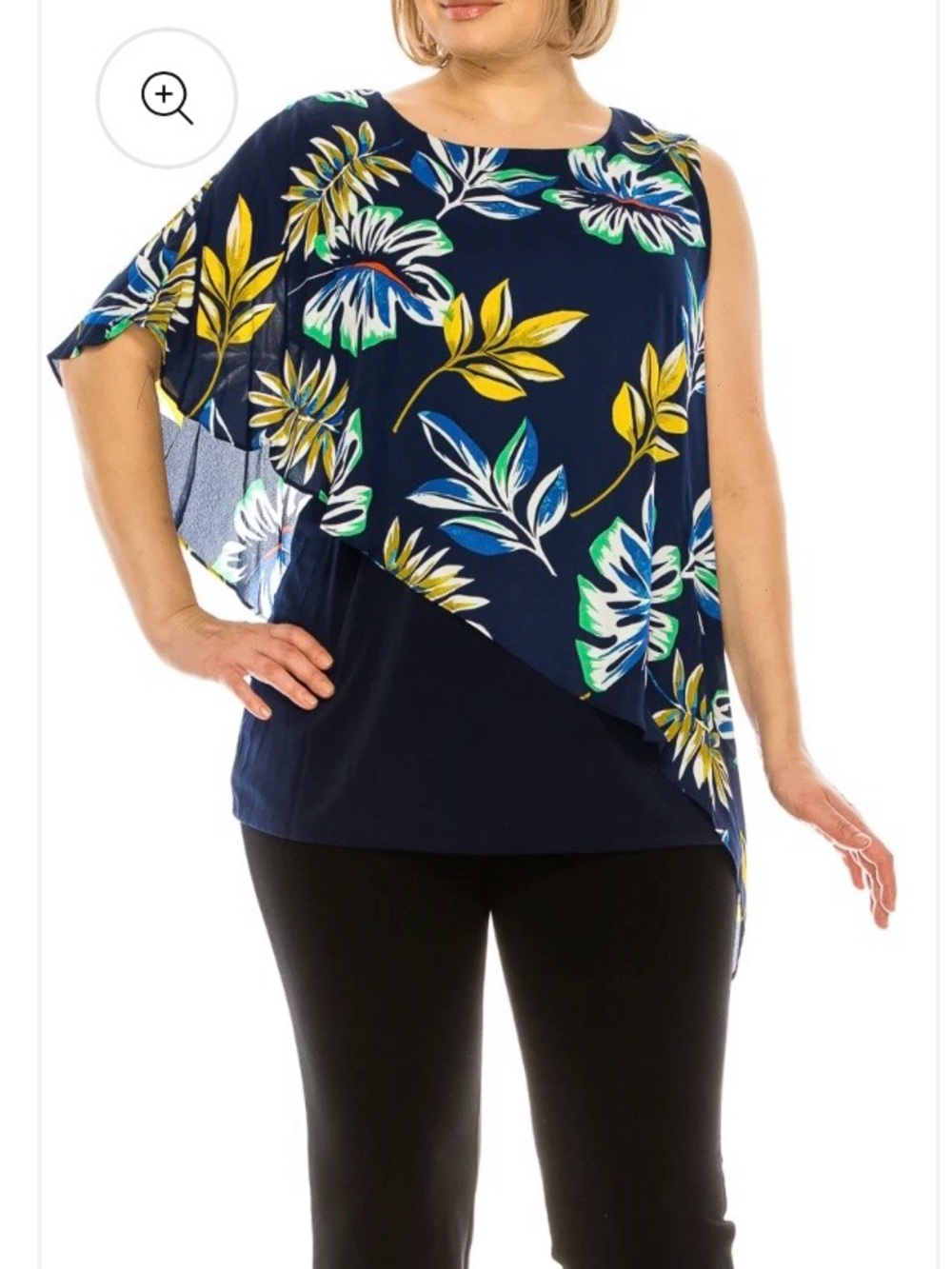 Peter Nygard Navy Palm Cap Top XL NWT